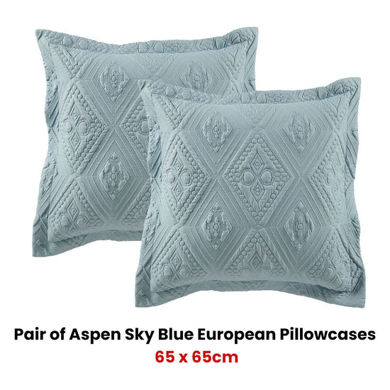 Bianca Pair of Aspen Sky Blue European Pillowcases