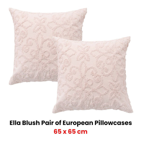 Bianca Pair of Ella Blush European Pillowcases 65 x 65cm