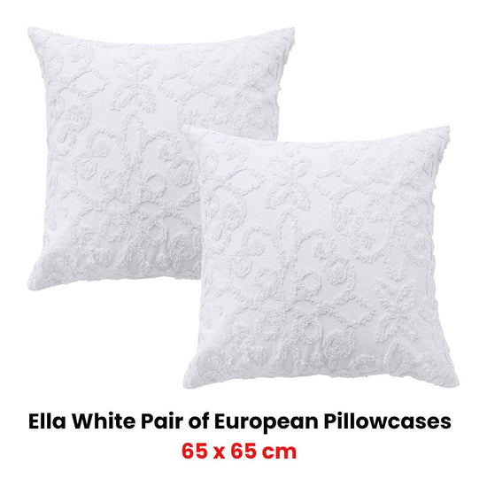 Bianca Pair of Ella White European Pillowcases 65 x 65cm