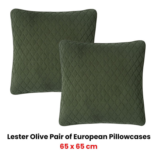 Bianca Pair of Lester Olive Velvet European Pillowcases 65 x 65cm