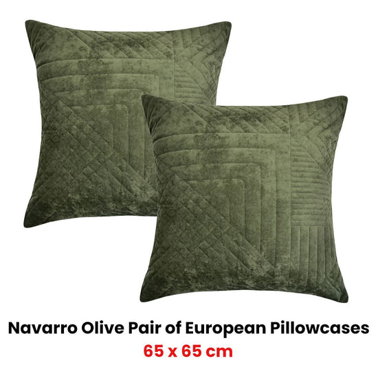 Bianca Pair of Navarro Olive European Pillowcases 65 x 65cm