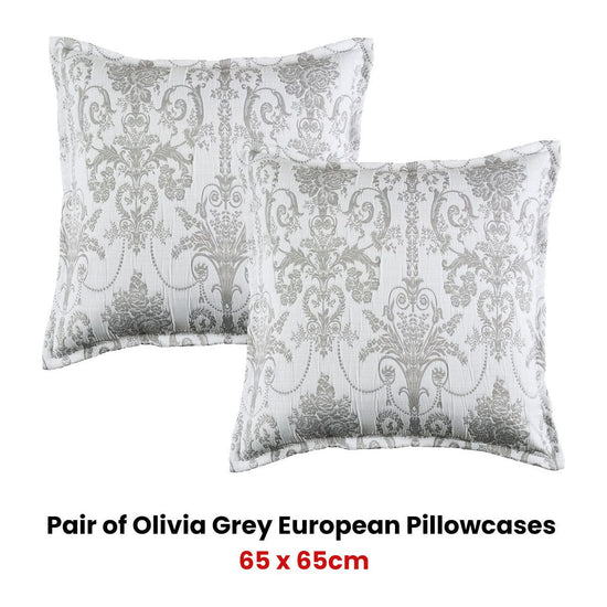 Bianca Pair of Olivia Grey European Pillowcases