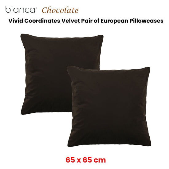 Bianca Pair of Vivid Coordinates Velvet European Pillowcases Chocolate 65 x 65cm