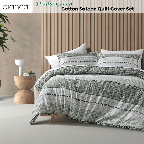 Bianca Drake Green Cotton Sateen Quilt Cover Set King