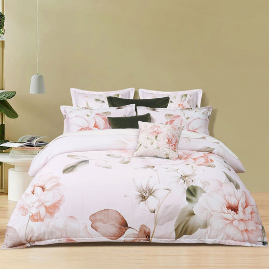 Bianca Layla White Floral Printed Cotton Sateen Quilt Cover Set King