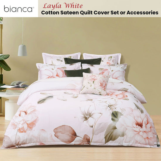 Bianca Layla White Floral Printed Cotton Sateen Quilt Cover Set King