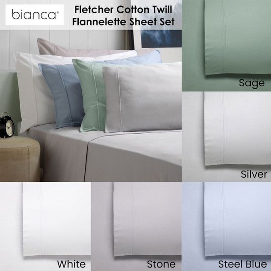 Bianca Fletcher Flannelette Cotton Sheet Set Steel Blue King Single