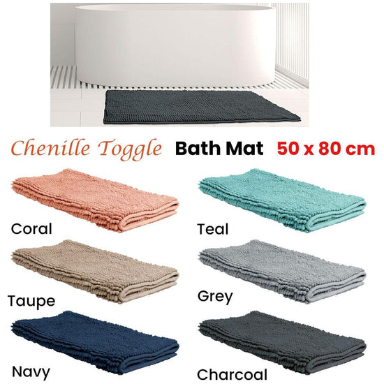 Chenille Toggle Bath Mat 50 x 80cm Taupe