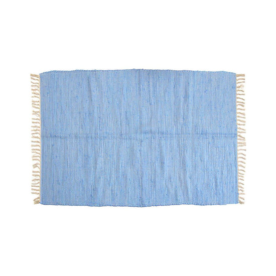 Large Chindi Cotton Handmade Floor Mat with Tassels 90 x 150 cm Blue