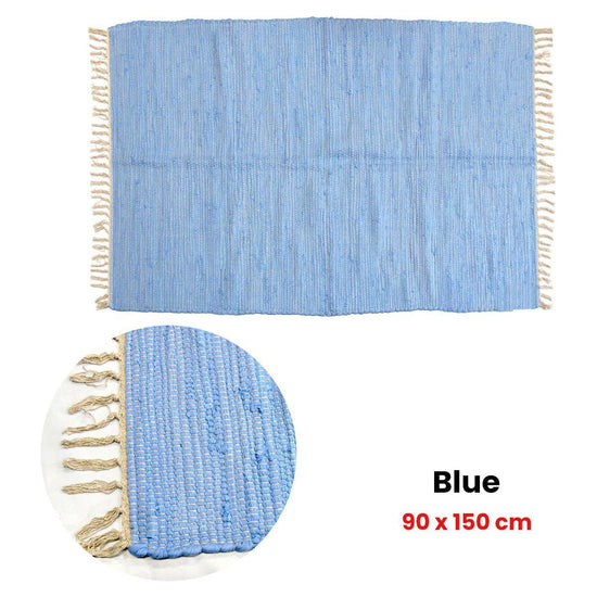 Large Chindi Cotton Handmade Floor Mat with Tassels 90 x 150 cm Blue