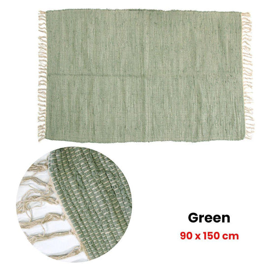 Large Chindi Cotton Handmade Floor Mat with Tassels 90 x 150 cm Green