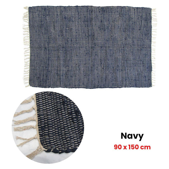 Large Chindi Cotton Handmade Floor Mat with Tassels 90 x 150 cm Navy