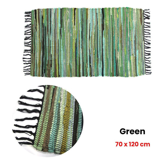 Tonal Chindi Cotton Handmade Floor Mat with Tassels 70 x 120 cm Green