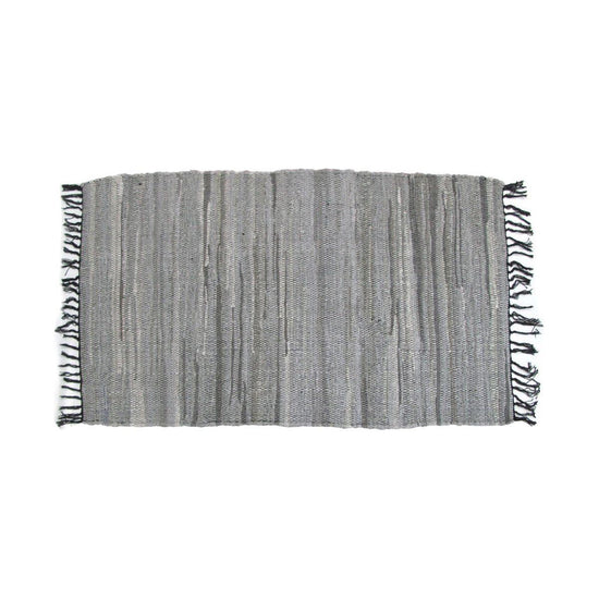 Tonal Chindi Cotton Handmade Floor Mat with Tassels 70 x 120 cm Grey