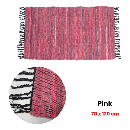 Tonal Chindi Cotton Handmade Floor Mat with Tassels 70 x 120 cm Pink