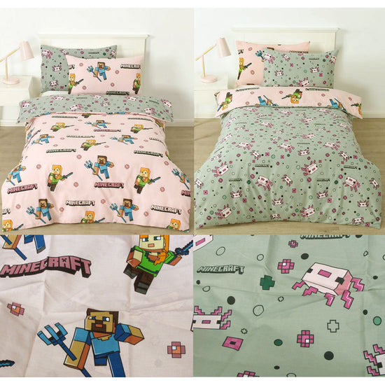 MOJANG Minecraft Reversible Cotton Boys Girls Quilt Cover Set Double