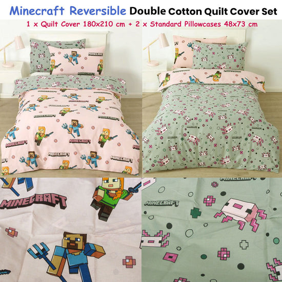 MOJANG Minecraft Reversible Cotton Boys Girls Quilt Cover Set Double