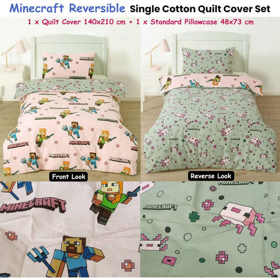 MOJANG Minecraft Reversible Cotton Boys Girls Quilt Cover Set Single