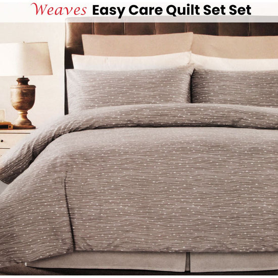 Weaves Coffee Easy Care Quilt Cover Set Double