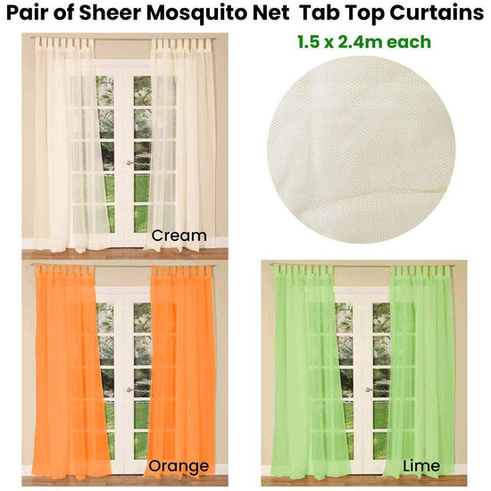 Pair of Sheer Mosquito Net Tab Top Curtains 150 x 240 cm Lime