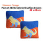 Pack of 2 Dinosaur Embroidered Quilted Cushion Covers 43 x 43 cm