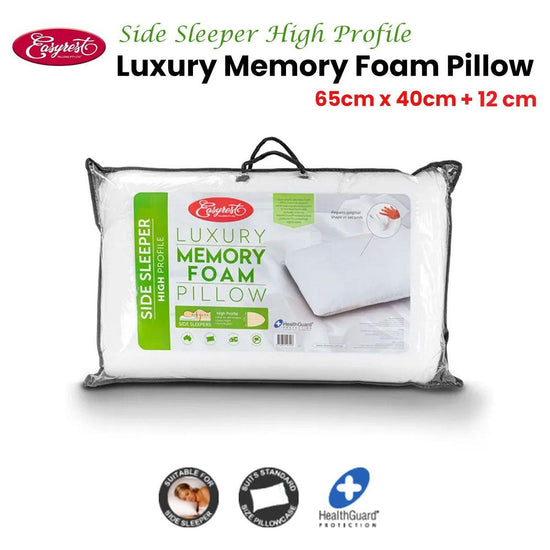 Easyrest Side Sleeper High Profile Luxury Memory Foam Pillow 65 x 40 + 12cm BONUS removable Cover