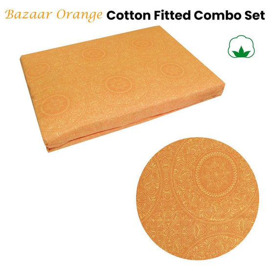 Bazaar Orange Cotton Fitted Combo Set Queen