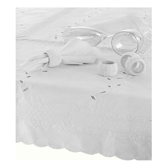Embroidered Tablecloth - 150x225cm Oblong BRIGHT WHITE