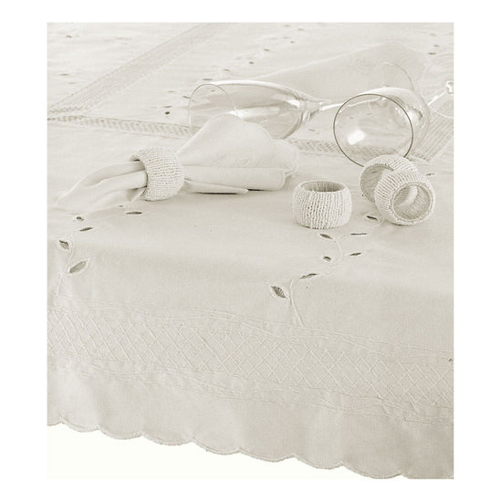 Embroidered Tablecloth - 170x360cm Oblong MARSHMALLOW