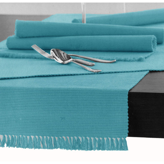 Hoydu Cotton Ribbed Table Runner 45cm x 200cm - AQUA