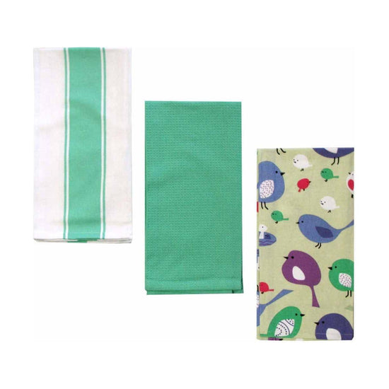 Home Oasis Set of 3 Printed Cotton Rich Tea Towels 50 x 70 cm Birdie Mint