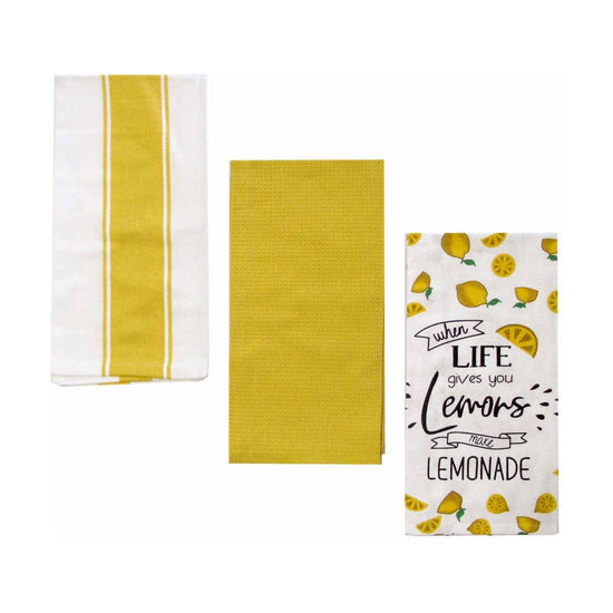 Home Oasis Set of 3 Printed Cotton Rich Tea Towels 50 x 70 cm Lemons Yellow