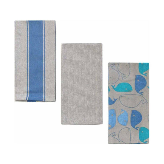 Home Oasis Set of 3 Printed Cotton Rich Tea Towels 50 x 70 cm Whale Grey