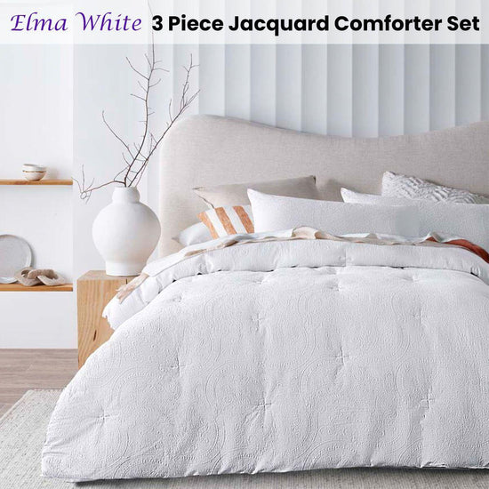 Accessorize Elma White Jacquard 3 Piece Comforter Set King