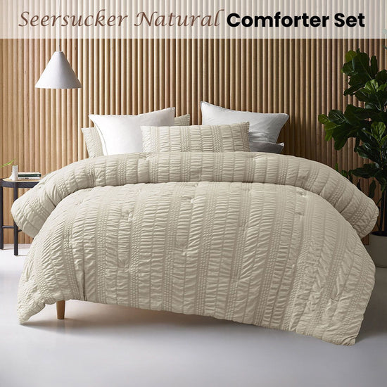 Accessorize Seersucker Natural 3 Piece Comforter Set King