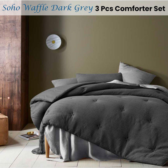 Accessorize Soho Waffle Dark Grey 3 Piece Comforter Set King