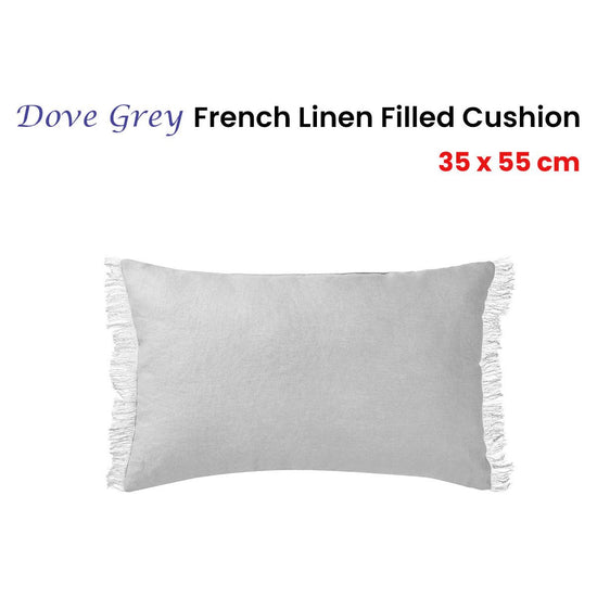 Vintage Design Homewares Dove Grey French Linen Filled Cushion Oblong - 35cm x 55cm