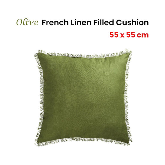 Vintage Design Homewares Olive French Linen Filled Cushion Square - 55cm x 55cm