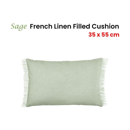 Vintage Design Homewares Sage French Linen Filled Cushion Oblong - 35cm x 55cm