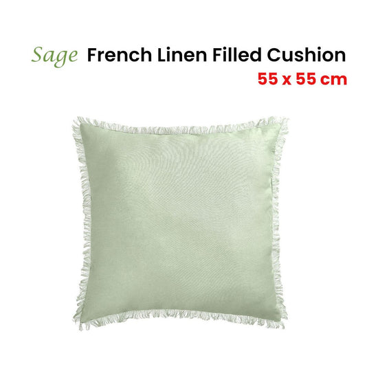 Vintage Design Homewares Sage French Linen Filled Cushion Square - 55cm x 55cm