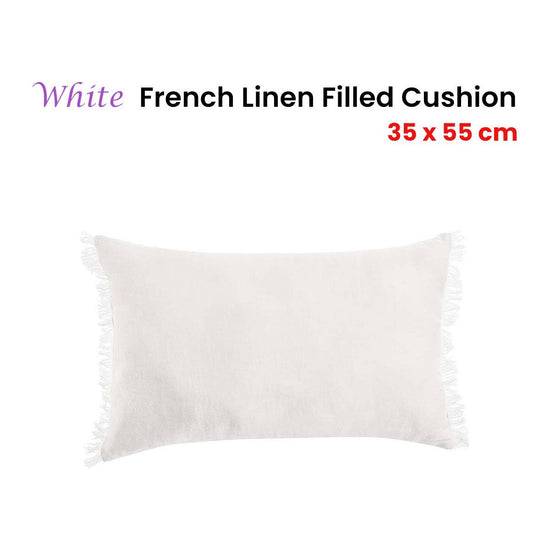 Vintage Design Homewares White French Linen Filled Cushion Oblong - 35cm x 55cm