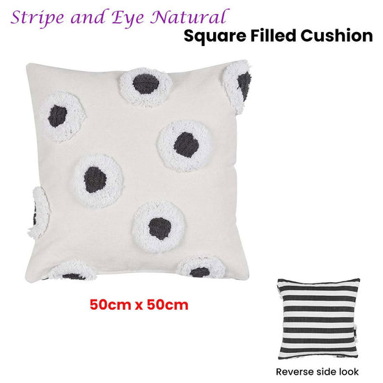 VTWonen Stripe and Eye Natural Square Filled Cushion 50cm x 50cm