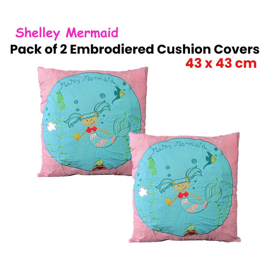 Pack of 2 Shelley Mermaid Embroidered Cushion Covers 43 x 43 cm