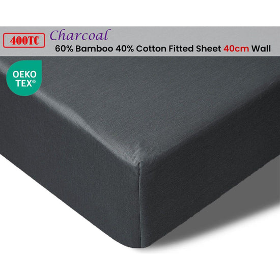 Accessorize 400TC Charcoal Bamboo Cotton Fitted Sheet 40cm Wall Double