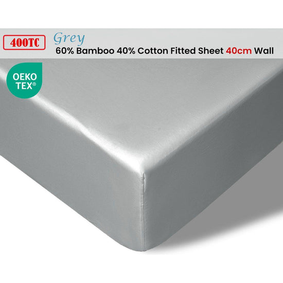 Accessorize 400TC Grey Bamboo Cotton Fitted Sheet 40cm Wall Queen