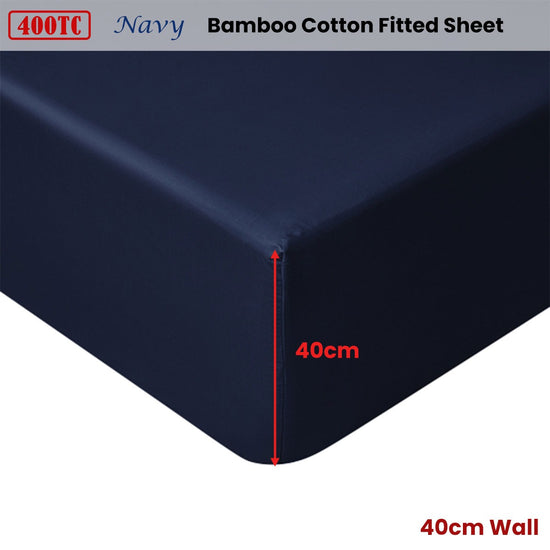 Accessorize 400TC Navy Bamboo Cotton Fitted Sheet 40cm Wall King
