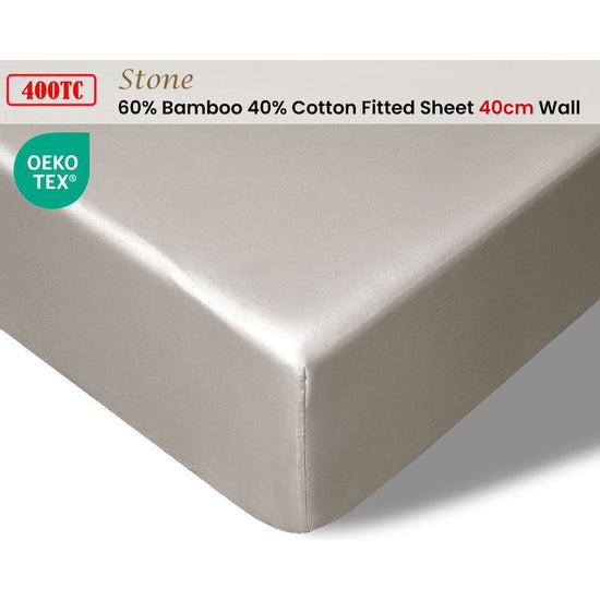 Accessorize 400TC Stone Bamboo Cotton Fitted Sheet 40cm Wall King