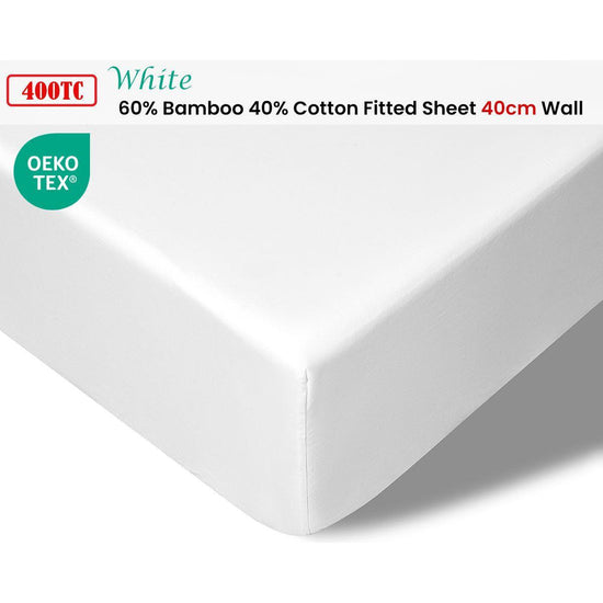 Accessorize 400TC White Bamboo Cotton Fitted Sheet 40cm Wall King Single