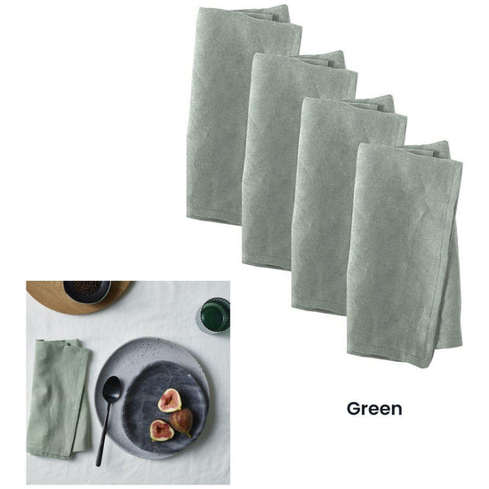Vintage Design Homewares Set of 4 Washed Linen Cotton Square Napkins Green 50cm x 50cm