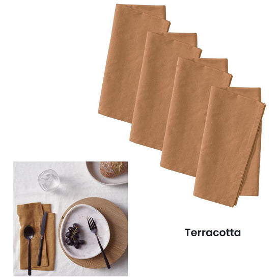 Vintage Design Homewares Set of 4 Washed Linen Cotton Square Napkins Terracotta 50cm x 50cm